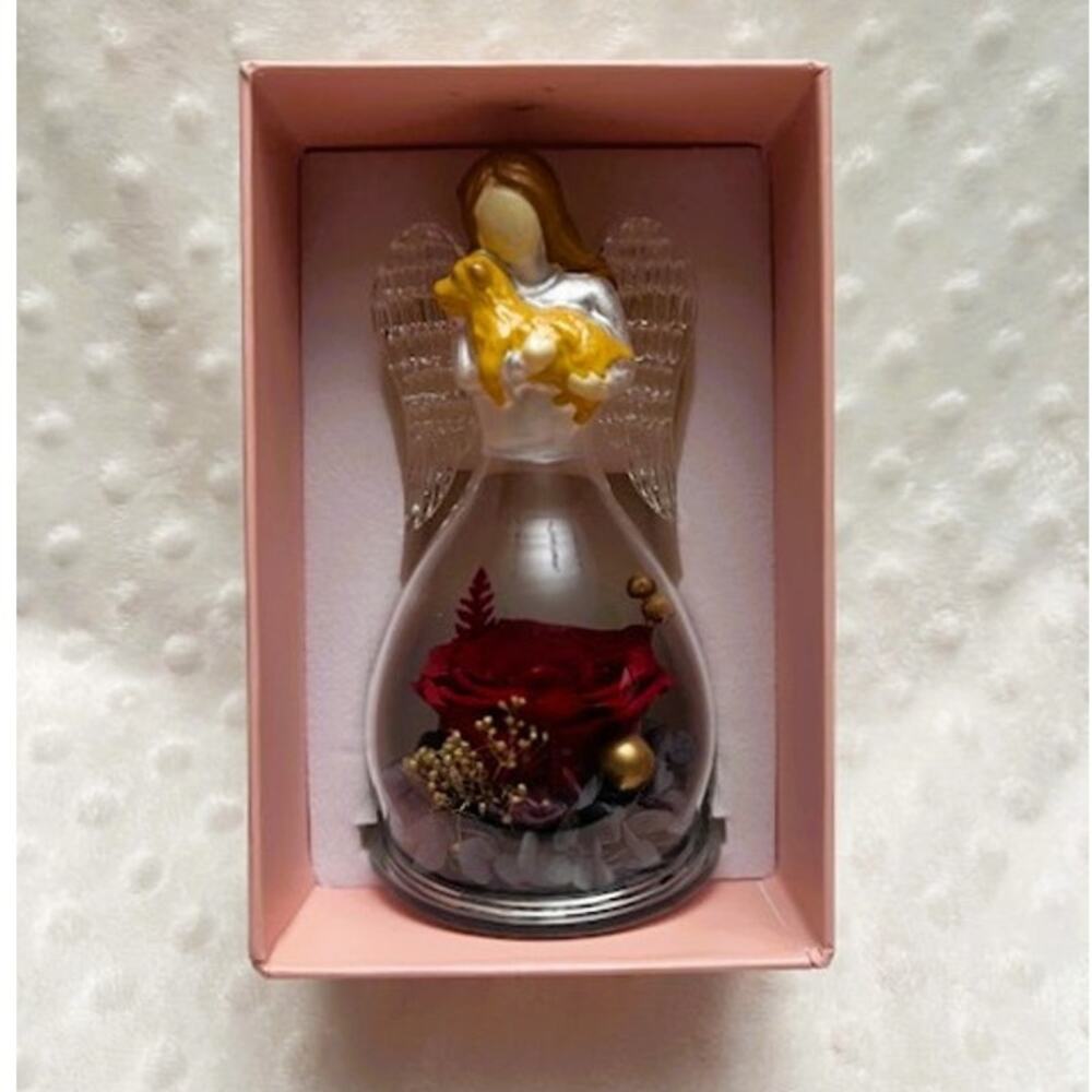 Miofula Angel Gifts, Forever Rose, Crystal Wing Angel w/Dog Figurines- NEW, BOX
